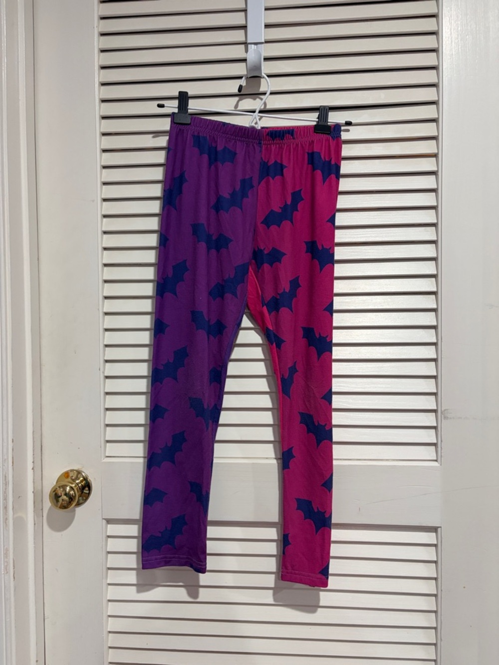 Kids Bat Print Colorblock Leggings - Purple & Pink